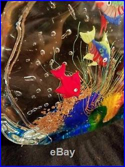 Beautiful Vintage Murano 6 Fish Aquarium Art Glass Paperweight Sculpture