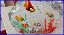 Beautiful Vintage Murano 6 Fish Aquarium Art Glass Paperweight Sculpture