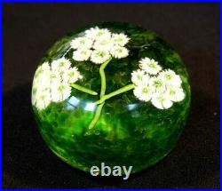 Beautiful Vintage Murano White Flowers, Green Background Paperweight