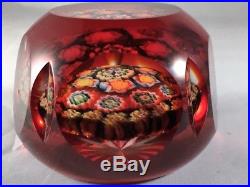 Beautiful Vintage Ruby Close Pack Faceted Overlay Millefiori Murano Paperweight