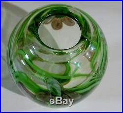 Beautiful Vintage Studio Art Glass Paperweight Vase Purple Green Plume