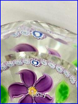 Beautiful WHITEFRIARS Lead Crystal PAPERWEIGHT Faceted Signed PURPLE Flower