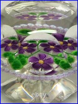 Beautiful WHITEFRIARS Lead Crystal PAPERWEIGHT Faceted Signed PURPLE Flower