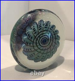 Blue Seashell Art Glass Paperweight by Robert Eickholt 1994