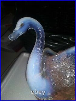 Blue & White Blown Glass Swan Figurine Art Swan. 1930's Bird Paperweight 6 x 5
