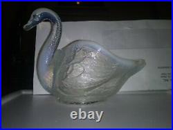 Blue & White Blown Glass Swan Figurine Art Swan. 1930's Bird Paperweight 6 x 5