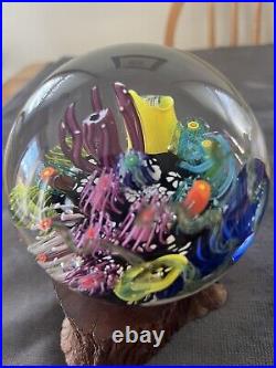Breathtaking Mark Eckstrand Signed Coral Reef Aquarium Art Glass Paperweight EUC