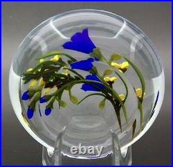 CHRIS BUZZINI Blue Flowers Bouquet Art Glass Studio Paperweight, Apr 3.5Wx2.25H