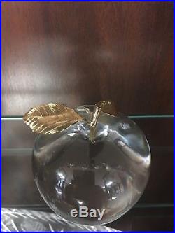 Cartier Crystal Paperweight Apple with one leaf Vintage Sterling Silver SIGNED