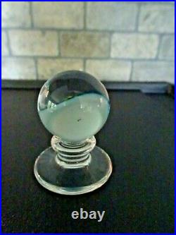 Charles Kaziun Jr Glass Spider Lily Blue Aventurine Tilt Paperweight Pedestal