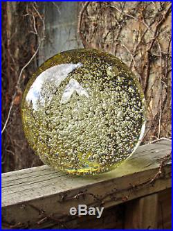 Controlled Bubble Glass Paperweight Flat Base HUGE Monumental 6 Vintage Glass