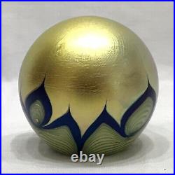 Correia Art Glass 3 Paperweight Gold Blue Signed Dated Vintage