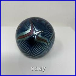 Correia Pulled Feather Paperweight Signed Vintage Blue Autographed Glass