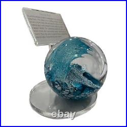 Cresting Wave Glittery Crystal Glass Paperweight Glass Eye Studio signed stand