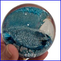 Cresting Wave Glittery Crystal Glass Paperweight Glass Eye Studio signed stand