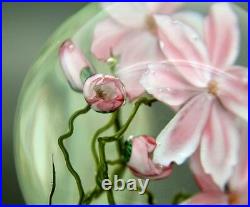 DANIEL SALAZAR Pink Clematis Flowers Art Glass Studio Paperweight, Aprx 3.5Wx3H