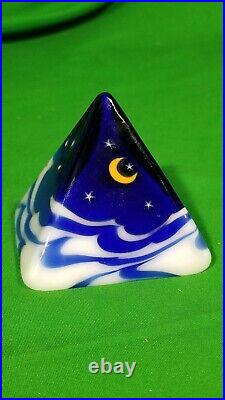 DANIEL SALAZAR Rare Pyramid Stars Moon Glass Studio Paperweight 1987 Signed