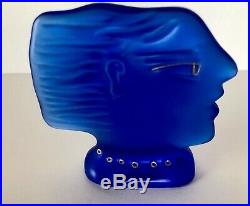 Daum France Fassianos Cobalt Blue Glass Face Profile Bust Vintage 80s Crystal