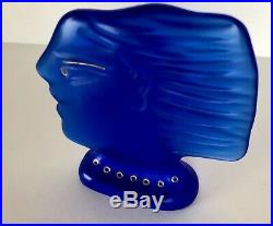 Daum France Fassianos Cobalt Blue Glass Face Profile Bust Vintage 80s Crystal