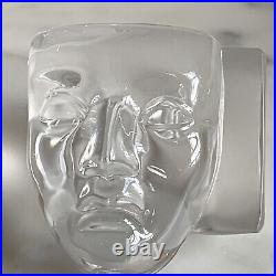 Daum France Modern Clear & Frosted Glass Masks Paperweight