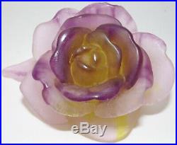 Daum France Signed Pate De Verre Rose Figurine Paperweight Art Glass Flower