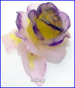Daum France Signed Pate De Verre Rose Figurine Paperweight Art Glass Flower