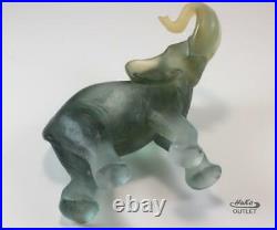 Daum Pate-de-verre Glass Crystal Lucky Trunk Up Elephant Figurine Paperweight