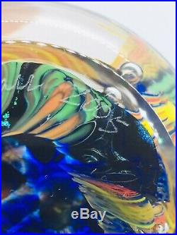 David Lindsay Vintage Blue & Yellow Art Glass Paperweight 2005