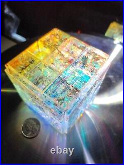 Dichroic Art Glass Storms Chameleon Crystal Paperweight Chakras Rubiks Cube UFO