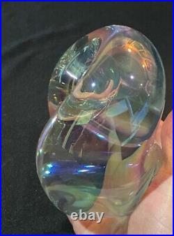 EICKHOLT Abstract Iridescent Twisted Decor Art Glass Paperweight Signed WMTA