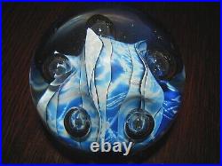 EICKHOLT OCEAN STRATA PAPERWEIGHT Blues/White, 5 Lg Controlled Bubbles, 4,1998