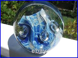 EICKHOLT OCEAN STRATA PAPERWEIGHT Blues/White, 5 Lg Controlled Bubbles, 4,1998