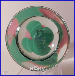 ENCHANTING Vintage Signed HANSON PINK CRIMP ROSE Pedestal Art Glass Paperweight