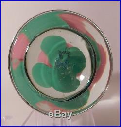 ENCHANTING Vintage Signed HANSON PINK CRIMP ROSE Pedestal Art Glass Paperweight