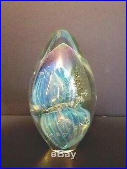 Eickholt Art Glass Paperweight Iridescent Egg Dichroic Vintage Signed 1995