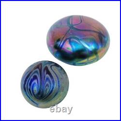 Eickholt & Levay Paperweights Lot of 2 Iridescent Art Glass Both Signed