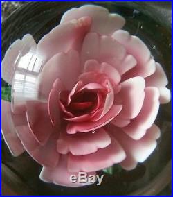 Exceptional Vintage Unsigned Art Glass Pink Crimp Rose Flower Paperweight