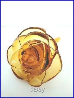 Extremely Rare Vintage Viking Glass Gypsy Rose Amber Flower Figural Paperweight