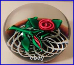 FABULOUS an Vintage Signed CHARLES KAZIUN Jr ROSE with BUD Art Glass Paperweight