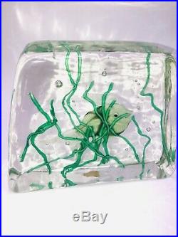 FANTASTIC 1940s VINTAGE MURANO ART GLASS AQUARIUM PAPERWEIGHT CENDESSE BLOCK