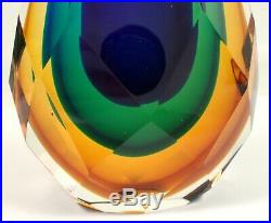 FINE Vtg Murano Italy Sommerso Art Glass Faceted Teardrop Paperweight Sculpture