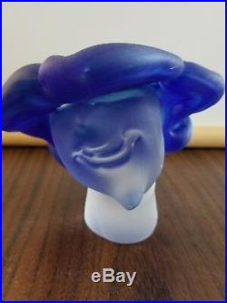 Fellerman Vtg Handcrafted Glass Art Sculpture Woman Head Paperweight Blue Hat