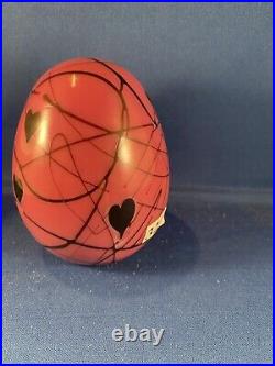 Fenton Art Glass Fetty/Barber Rosalene (Pink/ Mauve) Black Hanging Heart Egg
