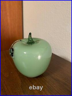 Fenton Art Glass Vintage Green Overlay Apple Paperweight