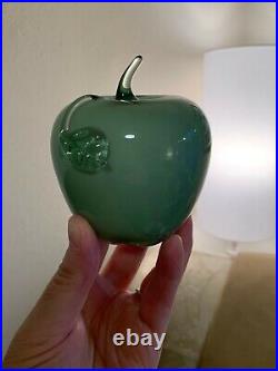Fenton Art Glass Vintage Green Overlay Apple Paperweight
