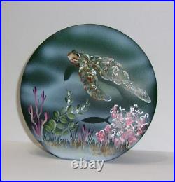 Fenton Glass Green Sea Turtle Ocean Seascape Paperweight Ltd Ed Spindler 1 of 20