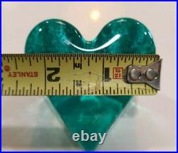 Fire and Light Glass Recycled Heart Signed Aqua Teal Paperweight Excellent