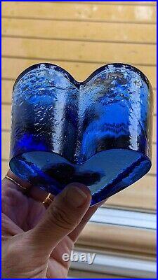 Fire and Light Large Cobalt Blue Heart Paperweight Art Glass Not Signed