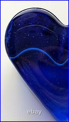 Fire and Light Large Cobalt Blue Heart Paperweight Art Glass Not Signed