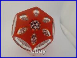 Fratelli Toso Murano Glass Red Overlay Faceted Fancy Cut Millefiori Paperweight